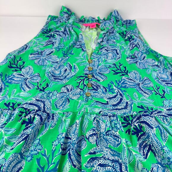 LILLY PULITZER Cabana Keepin It Reel Malone Blue Green Maxi Tiered Dress L - Picture 6 of 15
